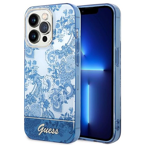 Guess GUHCP14LHGPLHB iPhone 14 Pro 6.1" kék/kék keménytokos porcelánkollekció