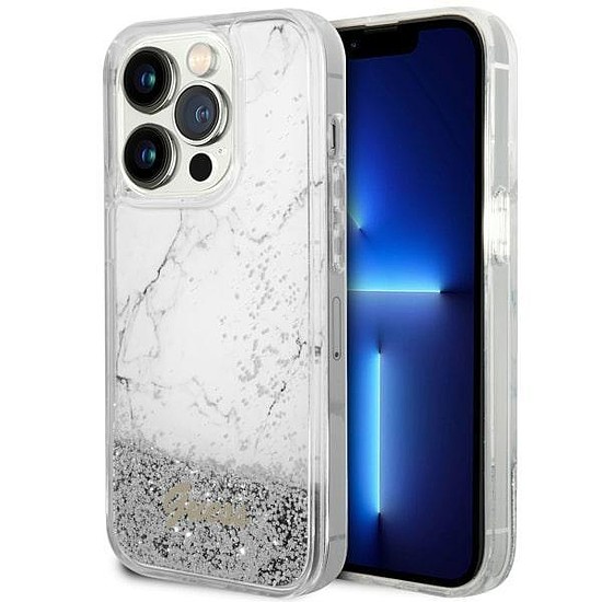 Guess GUHCP14LLCSGSGH iPhone 14 Pro 6.1" fehér/fehér kemény tok, Liquid Glitter Marble