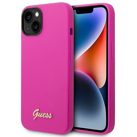 Guess GUHCP14SSLSMF iPhone 14 6.1" fukszia/fuschia kemény tok vintage szilikon arany logó