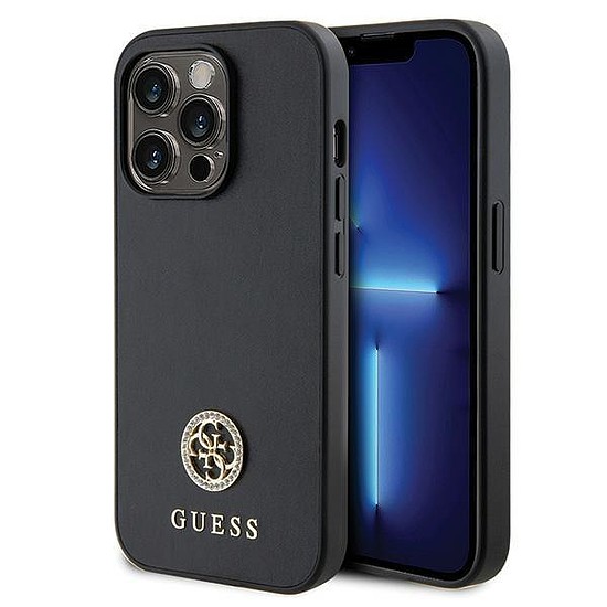 Guess GUHCP15LPS4DGPK iPhone 15 Pro 6.1" fekete/fekete keménytokos Strass Metal logó