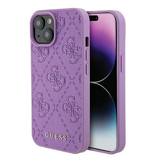 Guess GUHCP15SP4EPMU iPhone 15 6.1" lila/világoslila keménytok, bőr 4G bélyegzett