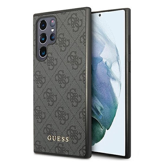 Guess GUHCS22LG4GFGR S22 Ultra S908 szary/szürke kemény tok 4G fém arany logó