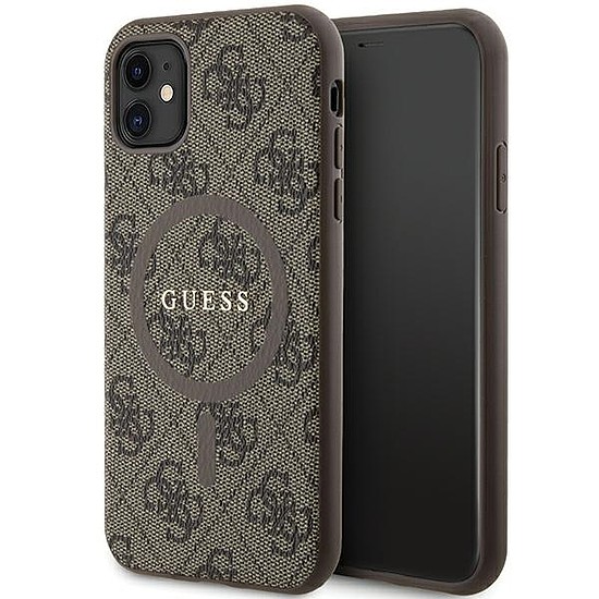 Guess GUHMN61G4GFRW iPhone 11 6,1" / Xr barna/barna keménytok 4G Collection bőr fém logó MagSafe