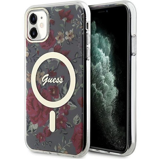 Guess GUHMN61HCFWSA iPhone 11 / Xr 6.1" zöld/khaki keménytok, Flower MagSafe