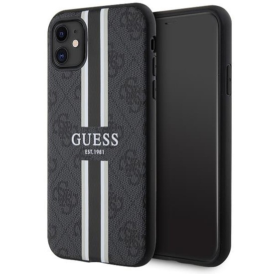 Guess GUHMN61P4RPSK iPhone 11 / Xr fekete/fekete keménytok 4G nyomtatott csíkos MagSafe