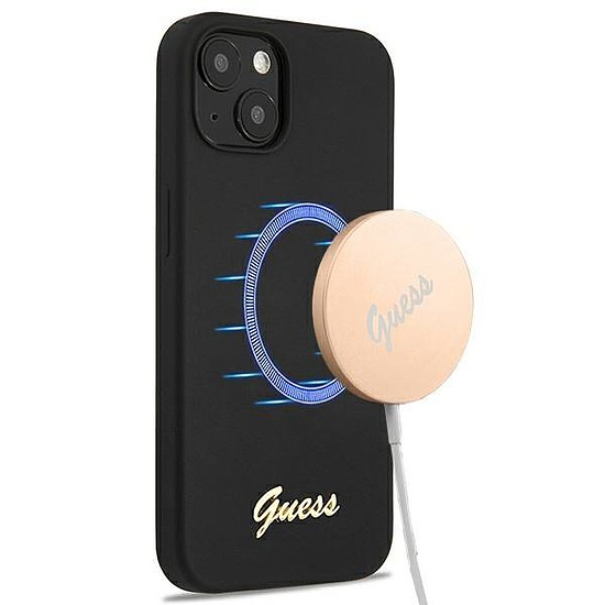 Guess GUHMP13MLSLMGBK iPhone 13 6.1" fekete/fekete keménytokos szilikon Script Gold Logo Magsafe