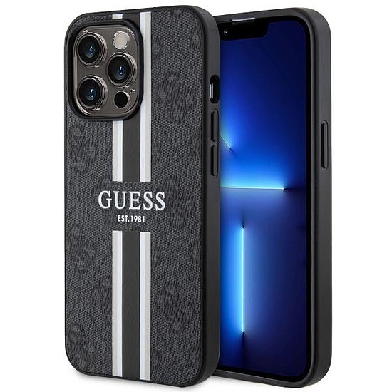 Guess GUHMP13XP4RPSK iPhone 13 Pro Max 6.7" fekete/fekete keménytokos 4G nyomtatott csíkos MagSafe