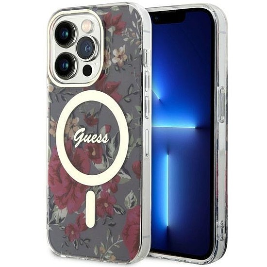 Guess GUHMP14LHCFWSA iPhone 14 Pro 6.1" zöld/khaki kemény tok, Flower MagSafe