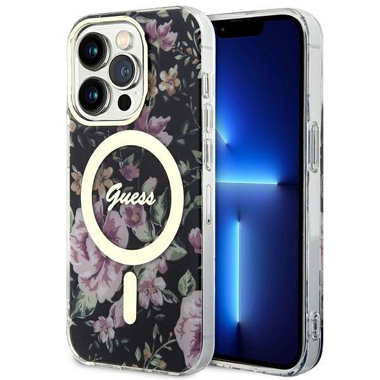 Guess GUHMP14LHCFWSK iPhone 14 Pro 6.1" fekete/fekete keménytok Flower MagSafe