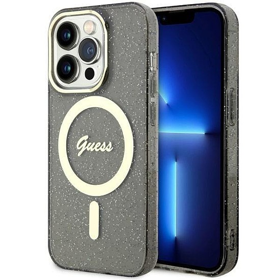 Guess GUHMP14LHCMCGK iPhone 14 Pro 6.1" fekete/fekete keménytok Glitter Gold MagSafe