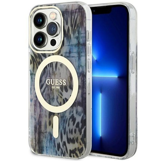 Guess GUHMP14LHLEOPWB iPhone 14 Pro 6.1" kék/kék keménytok Leopard MagSafe