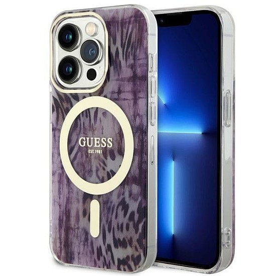 Guess GUHMP14LHLEOPWP iPhone 14 Pro 6.1" rózsaszín/rózsaszín keménytok Leopard MagSafe