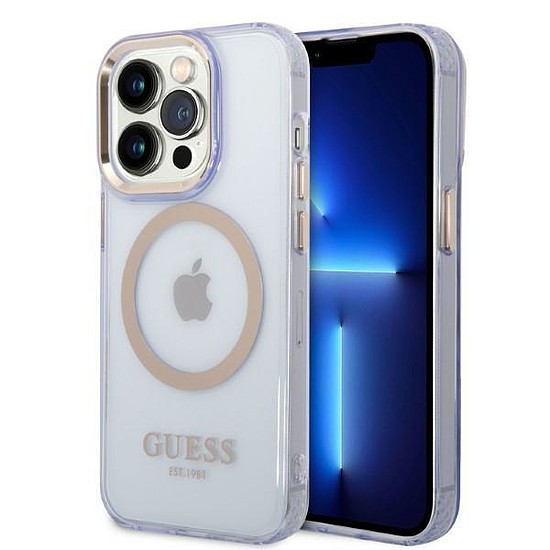 Guess GUHMP14LHTCMU iPhone 14 Pro 6.1" lila/lila kemény tok Gold Outline áttetsző MagSafe