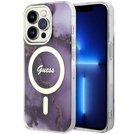 Guess GUHMP14LHTMRSU iPhone 14 Pro 6.1" lila/lila kemény tok Golden Marble MagSafe