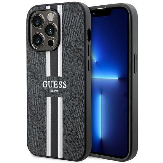 Guess GUHMP14LP4RPSK iPhone 14 Pro 6.1" fekete/fekete keménytokos 4G nyomtatott csíkos MagSafe