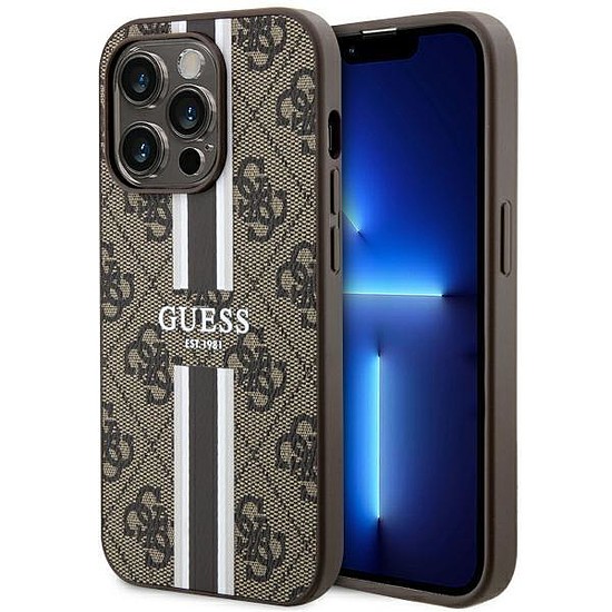 Guess GUHMP14LP4RPSW iPhone 14 Pro 6.1" barna/barna keménytok, 4G nyomtatott csíkos MagSafe