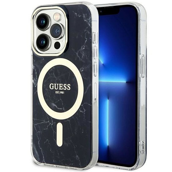 Guess GUHMP14LPCUMAK iPhone 14 Pro 6.1" fekete/fekete keménytok Marble MagSafe