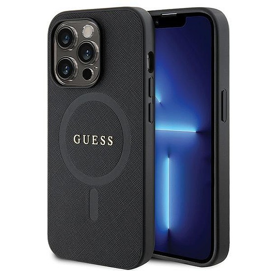 Guess GUHMP14LPSAHMCK tok iPhone 14 Pro telefonhoz - fekete Saffiano MagSafe