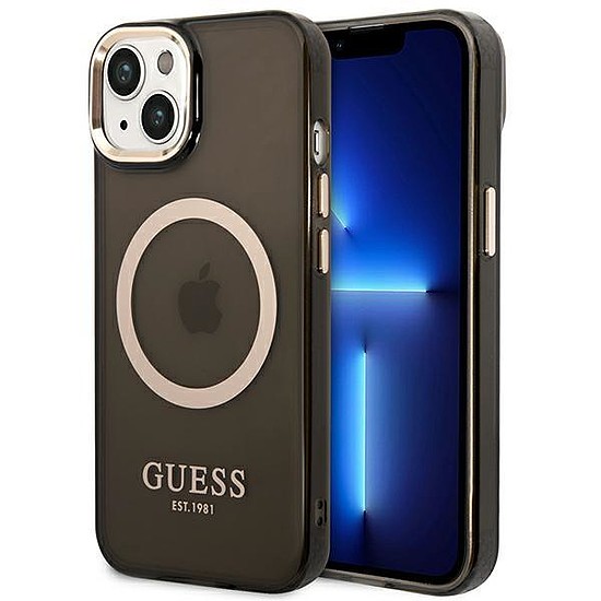 Guess GUHMP14MHTCMK iPhone 14 Plus 6,7" fekete/fekete kemény tok Gold Outline áttetsző MagSafe