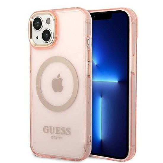 Guess GUHMP14MHTCMP iPhone 14 Plus 6,7" rózsaszín/rózsaszín kemény tok Gold Outline áttetsző MagSafe