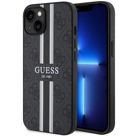 Guess GUHMP14MP4RPSK iPhone 14 Plus 6.7" fekete/fekete keménytokos 4G nyomtatott csíkos MagSafe