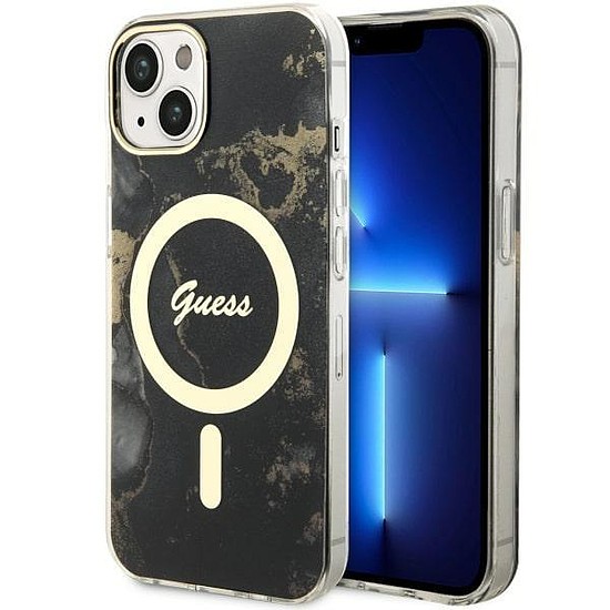 Guess GUHMP14SHTMRSK iPhone 14 6.1" fekete/fekete keménytok Golden Marble MagSafe