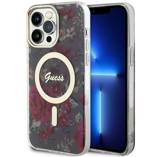 Guess GUHMP14XHCFWSA iPhone 14 Pro Max 6,7" zöld/khaki keménytok, Flower MagSafe