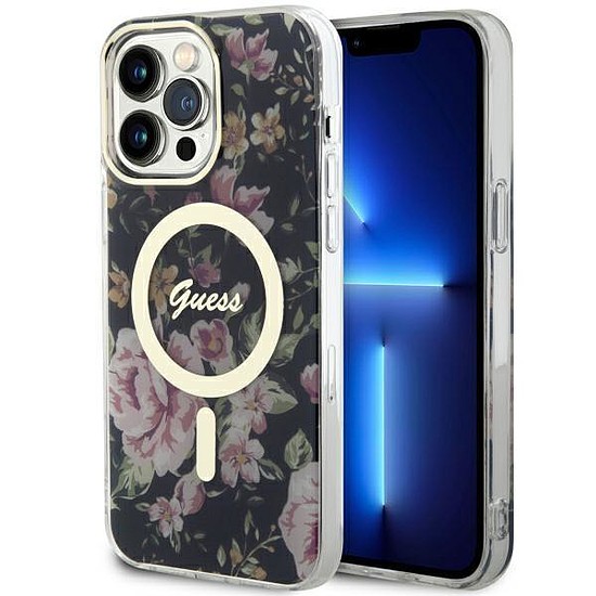 Guess GUHMP14XHCFWSK iPhone 14 Pro Max 6,7" fekete/fekete keménytok Flower MagSafe