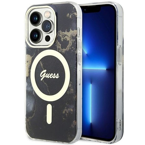 Guess GUHMP14XHTMRSK iPhone 14 Pro Max 6,7" fekete/fekete keménytokos Golden Marble MagSafe