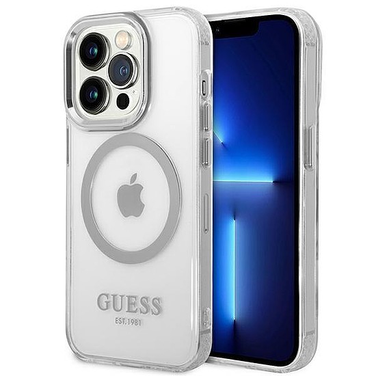 Guess GUHMP14XHTRMS iPhone 14 Pro Max 6,7" ezüst/ezüst kemény tok Metal Outline Magassafe