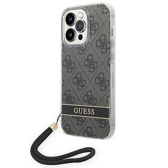 Guess GUOHCP14LH4STK iPhone 14 Pro 6.1" fekete/fekete keménytokos 4G nyomtatószíj