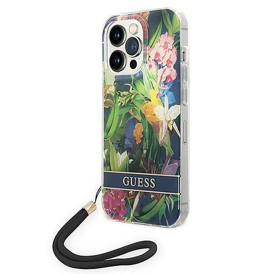 Guess GUOHCP14LHFLSB iPhone 14 Pro 6.1" kék/kék keménytokos virágszíj