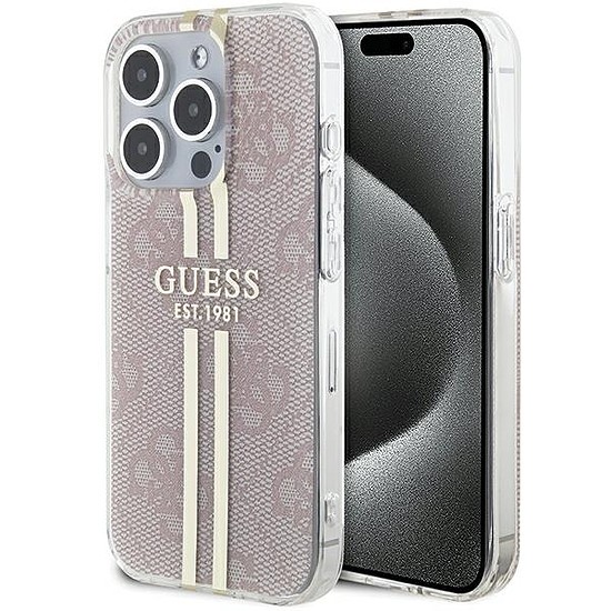 Guess IML 4G Gold Stripe tok iPhone 14 Pro Max készülékhez - rózsaszín