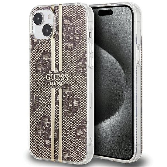 Guess IML 4G Gold Stripe tok iPhone 15 Plus / 14 Plus telefonhoz - barna