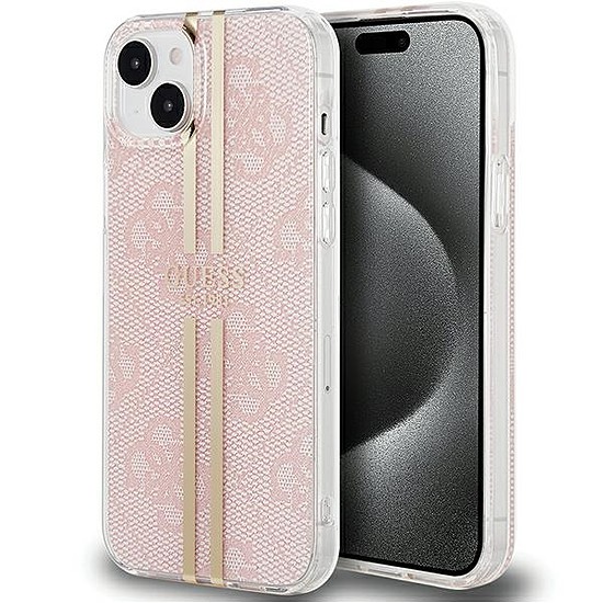 Guess IML 4G Gold Stripe tok iPhone 15 Plus / 14 Plus telefonhoz - rózsaszín