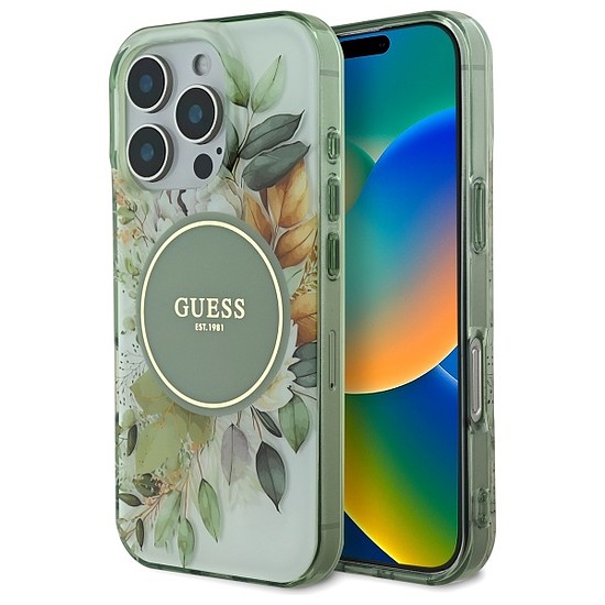 Guess IML Flower & Tonal Circle MagSafe tok iPhone 16 Pro Max készülékhez - zöld