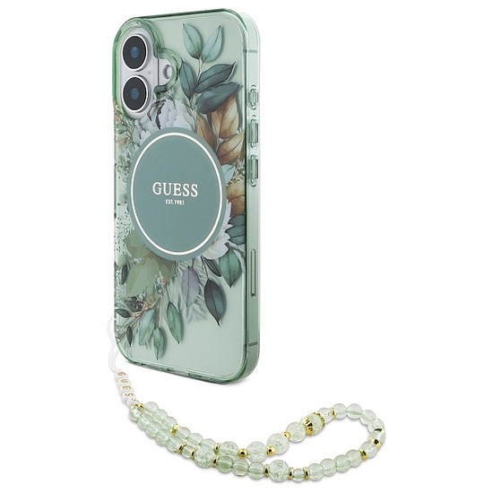 Guess IML Flowers Pearl Strap MagSafe tok iPhone 16-hoz - zöld