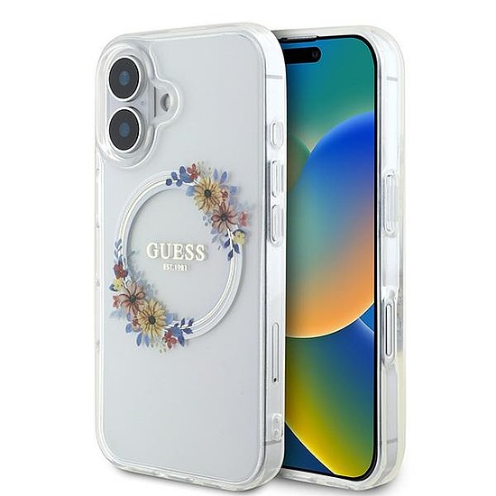 Guess IML Flowers Wreath MagSafe iPhone 16 Plus tok - átlátszó