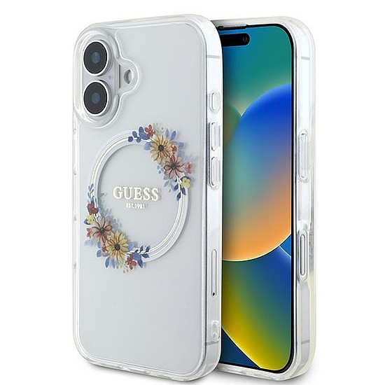 Guess IML Flowers Wreath MagSafe iPhone 16 tok - átlátszó