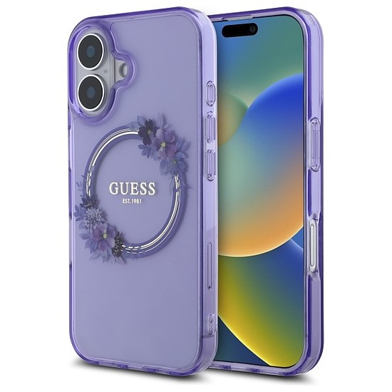 Guess IML Flowers Wreath MagSafe iPhone 16 tok - lila