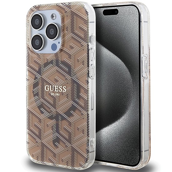 Guess IML GCube MagSafe tok iPhone 15 Pro-hoz - barna