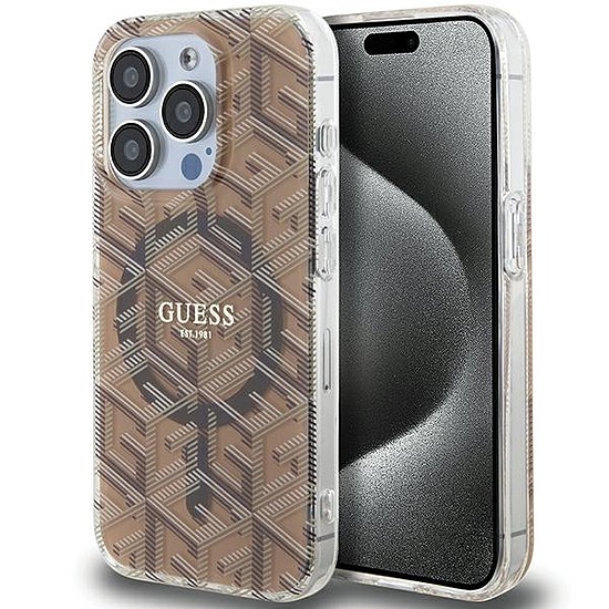 Guess IML GCube MagSafe tok iPhone 15 Pro Max készülékhez - barna