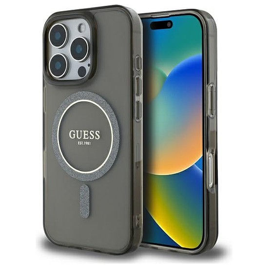 Guess IML Glitter Circle MagSafe tok iPhone 16 Pro-hoz - fekete