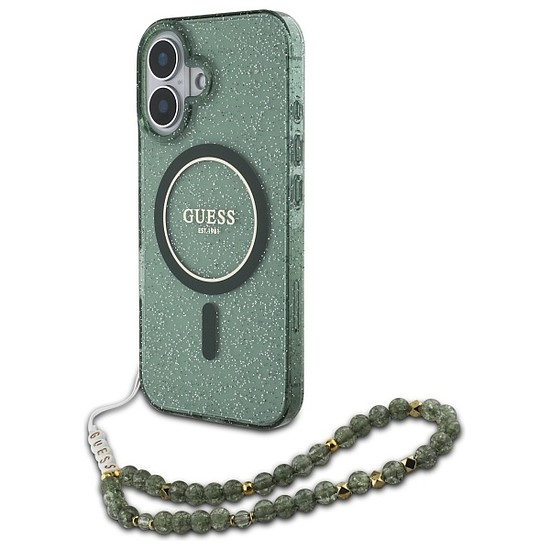 Guess IML Glitter Pearl Strap MagSafe tok iPhone 16-hoz - zöld