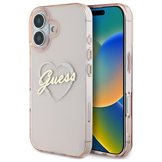 Guess IML Heart iPhone 16 tok - rózsaszín