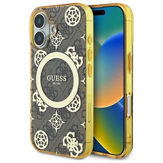 Guess IML Peony 4G háttérrel MagSafe iPhone 16 tok - barna