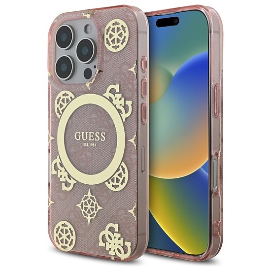 Guess IML Peony 4G háttérrel MagSafe tok iPhone 16 Pro készülékhez - rózsaszín