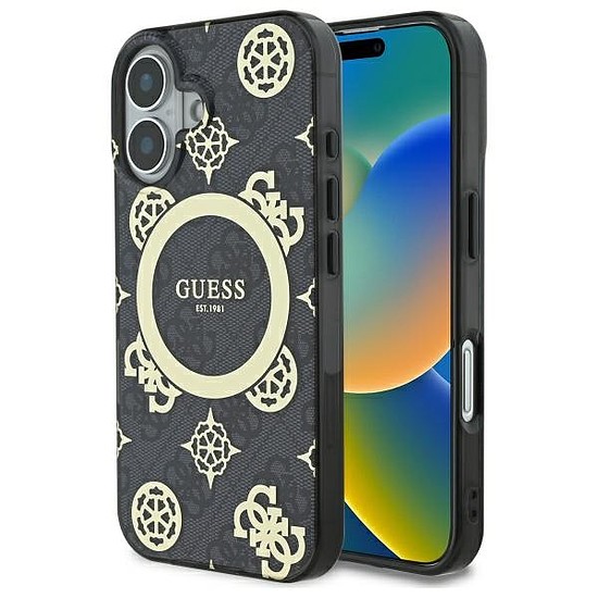 Guess IML Peony On 4G Background MagSafe tok iPhone 16-hoz - fekete