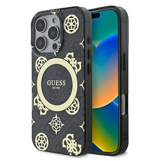 Guess IML Peony On 4G Background MagSafe tok iPhone 16 Pro-hoz - fekete