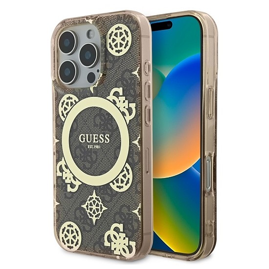 Guess IML Peony On 4G Háttér MagSafe tok iPhone 16 Pro telefonhoz - barna